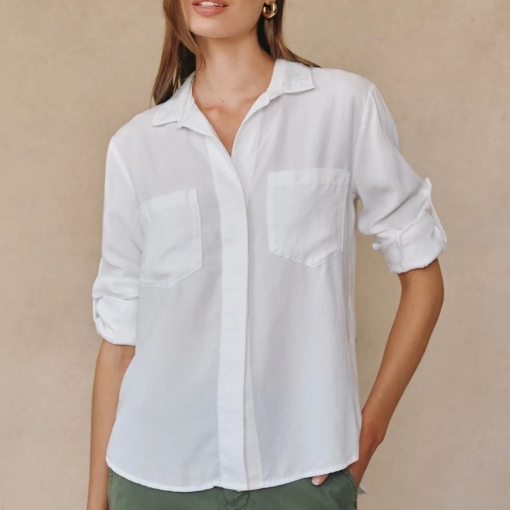 Bella Dahl Split Back Button Down Business Casual Blouse White Size Large